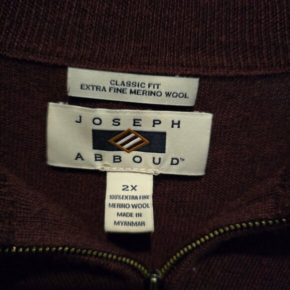 Joseph Abboud Burgundy Extra Fine Merino Wool Quarter Zip 2XL - Picture 5 of 6